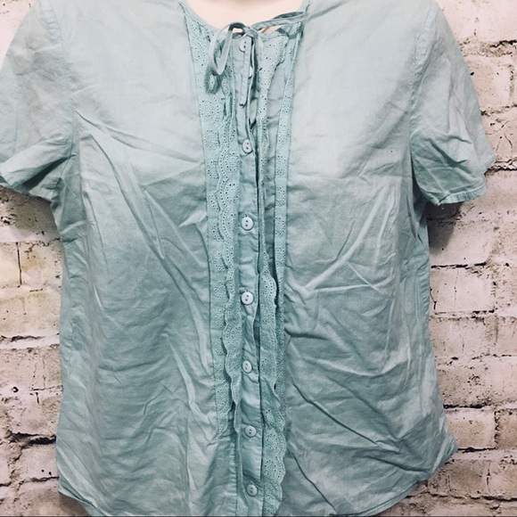 Asos Green Lace Ruffle Short Sleeve Button Up - Picture 2 of 5